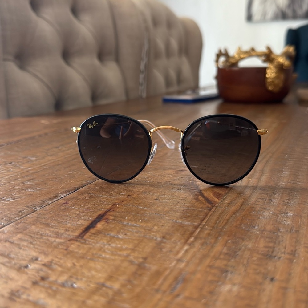 Ray-Ban Gold and Black Round Sunglasses